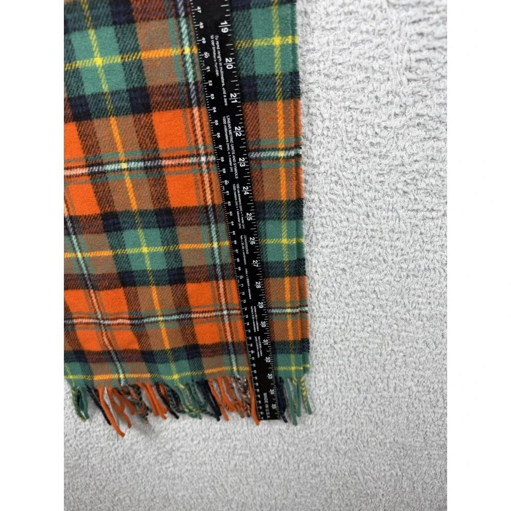 NWT Polo Ralph Lauren Wool Tartan Plaid in Orange Green Navy Scarf w Finge 72x12